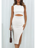 Women's Sleeveless Midi Cut Out Dress Summer Split Bodycon Tank Dress