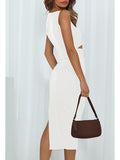 Women's Sleeveless Midi Cut Out Dress Summer Split Bodycon Tank Dress