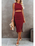 Women's Sleeveless Midi Cut Out Dress Summer Split Bodycon Tank Dress