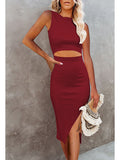 Women's Sleeveless Midi Cut Out Dress Summer Split Bodycon Tank Dress