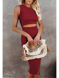 Women's Sleeveless Midi Cut Out Dress Summer Split Bodycon Tank Dress