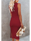 Women's Sleeveless Midi Cut Out Dress Summer Split Bodycon Tank Dress