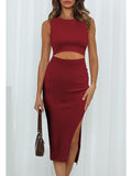 Women's Sleeveless Midi Cut Out Dress Summer Split Bodycon Tank Dress