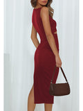 Women's Sleeveless Midi Cut Out Dress Summer Split Bodycon Tank Dress