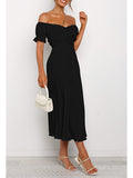 Women's Off Shoulder Long Vacation Dress Beach Cocktail Maxi Flowy Dress