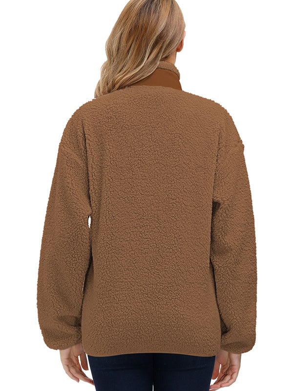 Women's Warm Coat Faux Fur Jacket Front Pocket Winter Fleece Coat