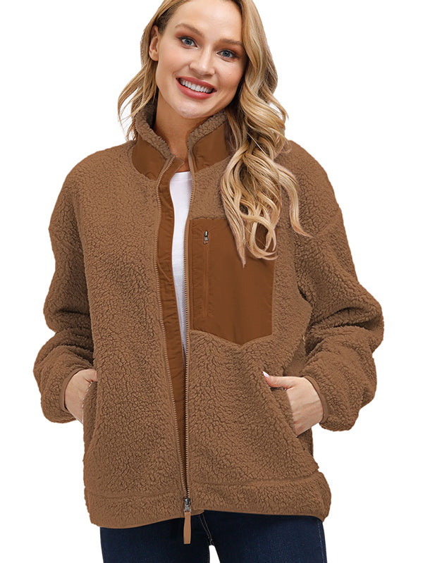 Women's Warm Coat Faux Fur Jacket Front Pocket Winter Fleece Coat