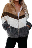 Colorblock Zip Up Chevron Teddy Jacket