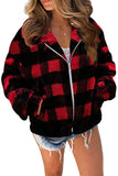 Zip Up Cut And Sew Chevron Fluffy Jacket