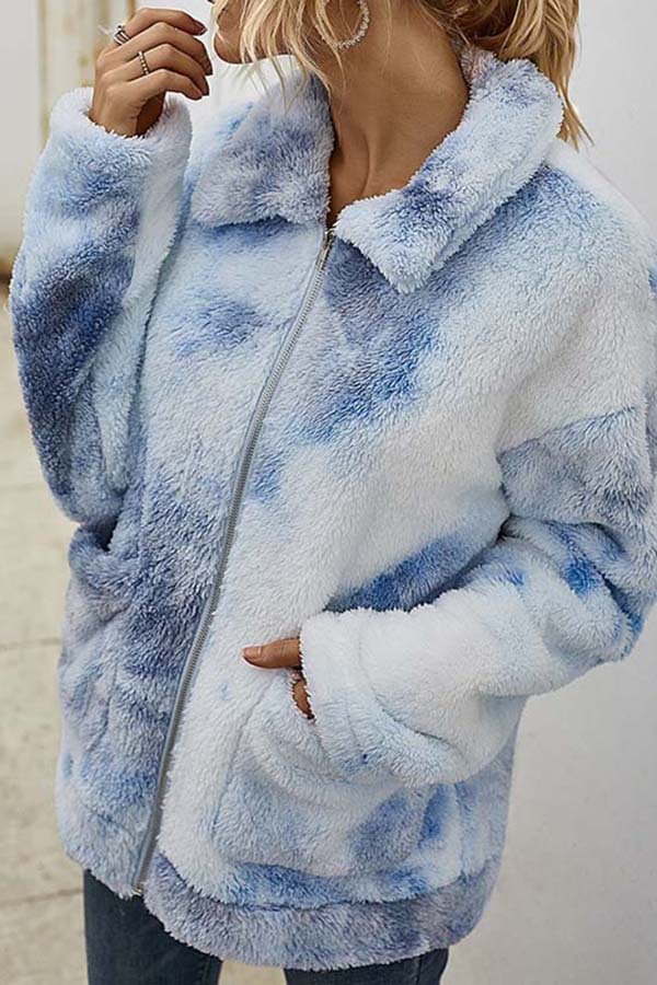 Women'S Tie Dye Casual Fuzzy Coat