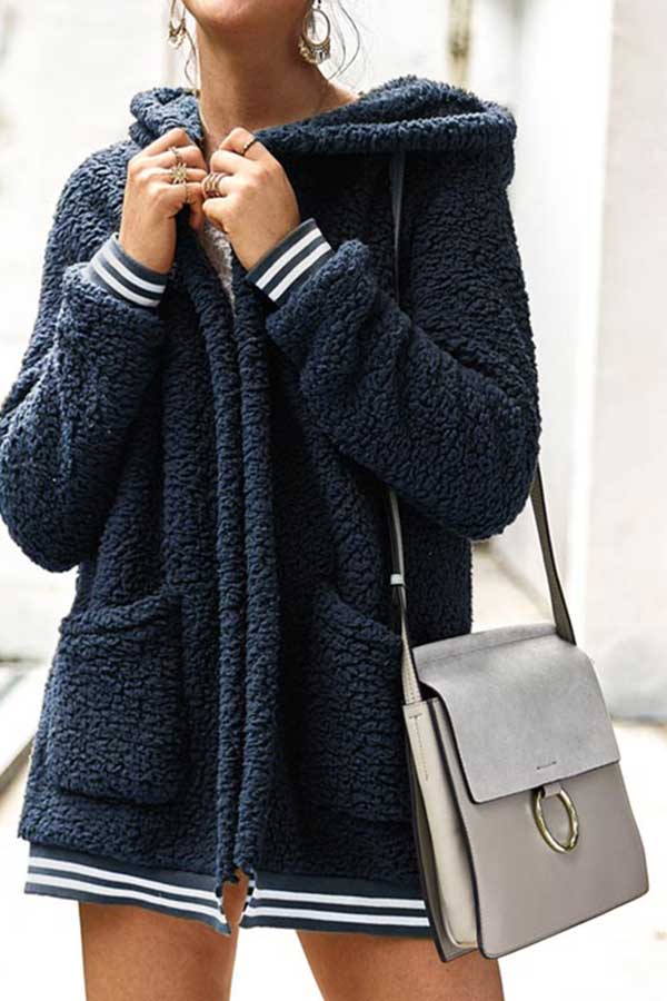 Solid Womens Teddy Coat With Hooded