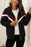 Ladies Zip Up Color Block Black Teddy Coat