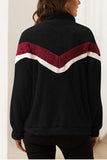 Ladies Zip Up Color Block Black Teddy Coat