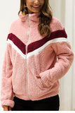 Womens Zip Front Chevron Pink Teddy Coat
