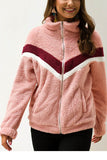 Womens Zip Front Chevron Pink Teddy Coat