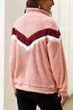 Womens Zip Front Chevron Pink Teddy Coat