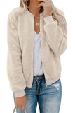 Womens Zipper Beige White Teddy Jacket