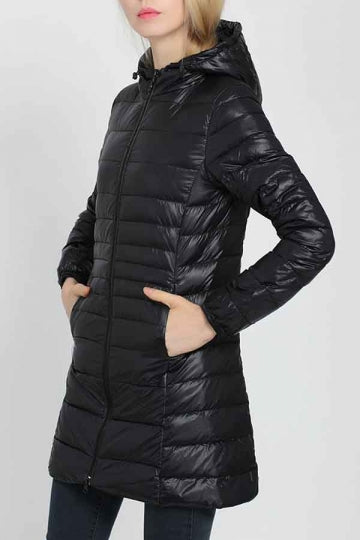Mid Length Black Puffer Jacket Women