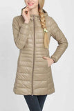 Women Lightweight Hooded Long Puffer Jacket Khaki