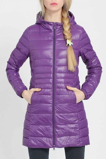 Light Weight Long Puffer Jacket Women Purple