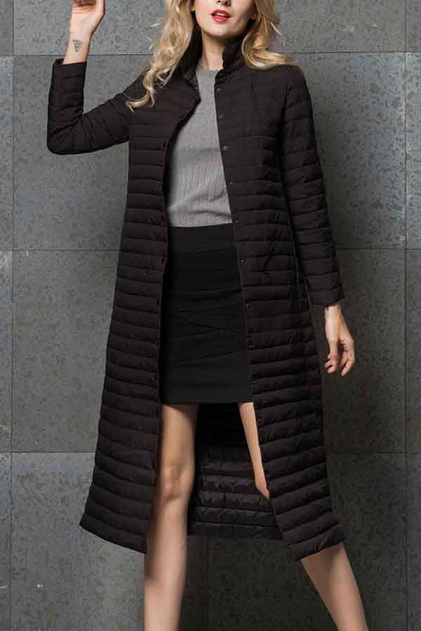 Black Long Puffer Jacket Women With Button Down
