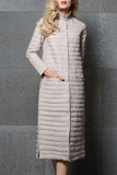 Women Stand-Up Collar Women Maxi Quilted Jacket Light Grey