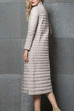Women Stand-Up Collar Women Maxi Quilted Jacket Light Grey