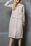 Women Stand-Up Collar Women Maxi Quilted Jacket Light Grey