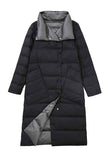 Women Double Side Wear Long Puffer Coat Black