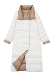 Women Button Down Long Puffer Jacket Ivory