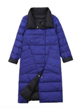Lapel Long Puffer Coat Women Sapphire Blue