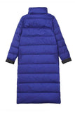 Lapel Long Puffer Coat Women Sapphire Blue
