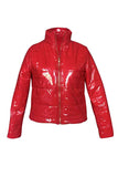 Women Zip Up Shiny Puffer Jacket Red