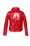 Women Zip Up Shiny Puffer Jacket Red