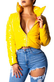 Faux Leather Cropped Padding Jacket Yellow