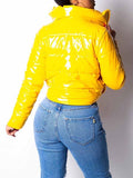 Faux Leather Cropped Padding Jacket Yellow