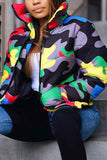 Women Camo Funnel Neck Down Jacket Yellow