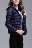 Women Portable Hooded Down Jacket Navy Blue