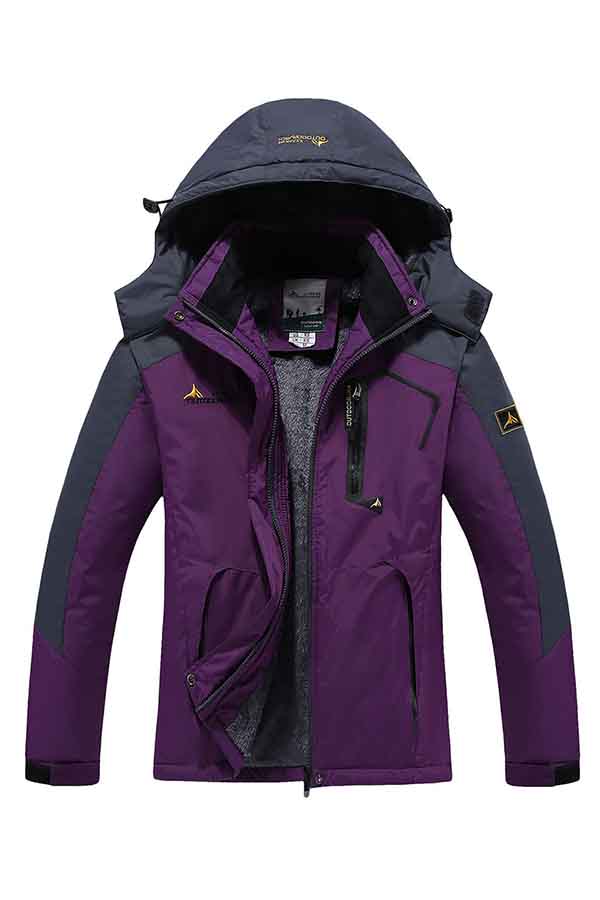 Womens Windproof Outdoor Winter Jacket With Hood Burgundy