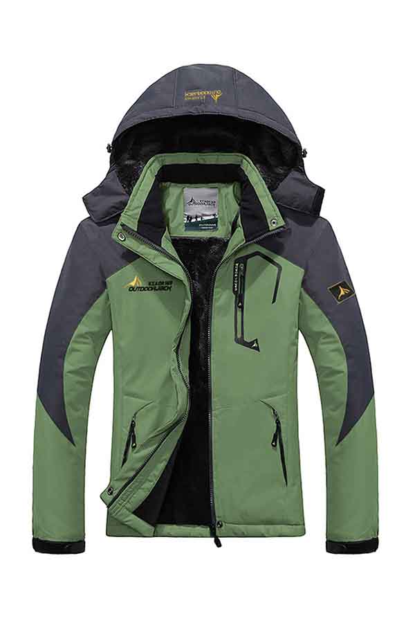 Outdoor Winter Coat Lined Hooded Jacket Green