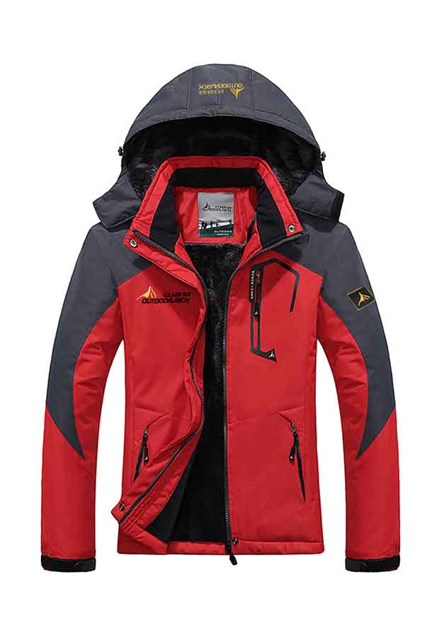 Windproof Womens Parka Coats Lined Winter Jacket Red