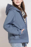 Womens Solid Fleece Windproof Jacket With Hood Blue