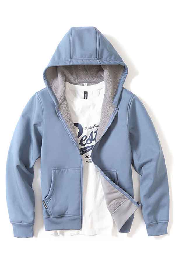 Womens Solid Fleece Windproof Jacket With Hood Blue