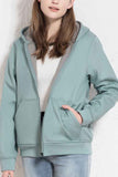 Lined Long Sleeve Hooded Sports Coat Turquoise