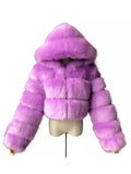 Womens Faux Fur Coat Jacket Crop Tops Shaggy Hooded Long Sleeve Warm Outwear