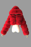 Womens Winter Faux Fur Fluffy Coat With Hood Red