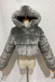 Winter Short Faux Fur Jacket With Hood Silvery