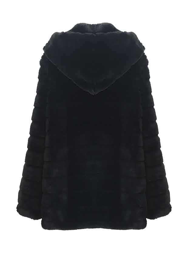 Furry Trench Coat Long Faux Fur Jacket Black