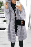 Faux Fur Fluffy Grey Coat With Fur Hood Gray