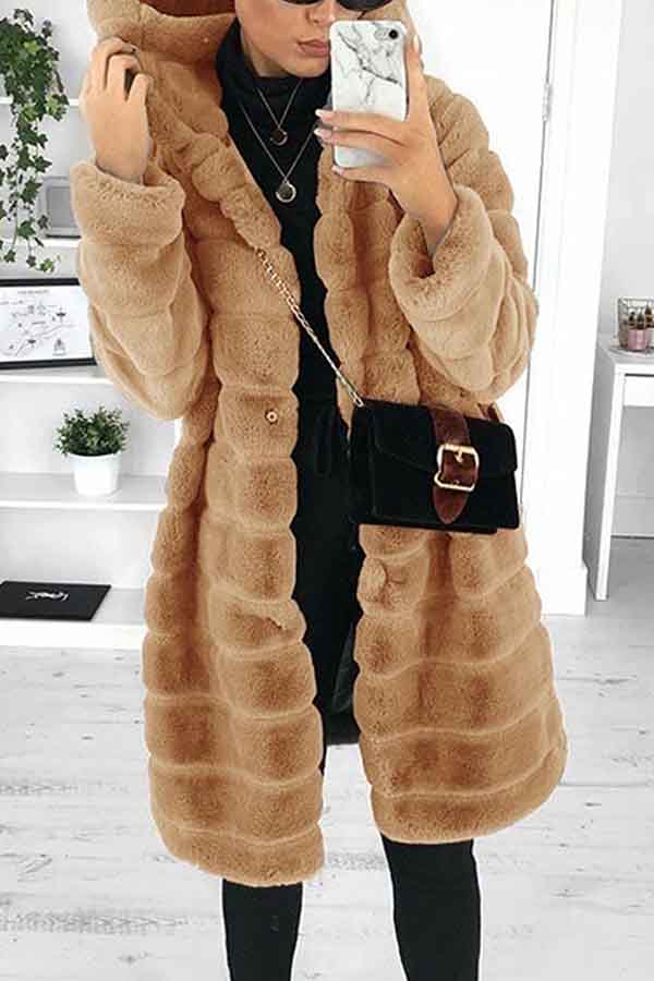 Warm Faux Fur Hooded Long Coat Womens